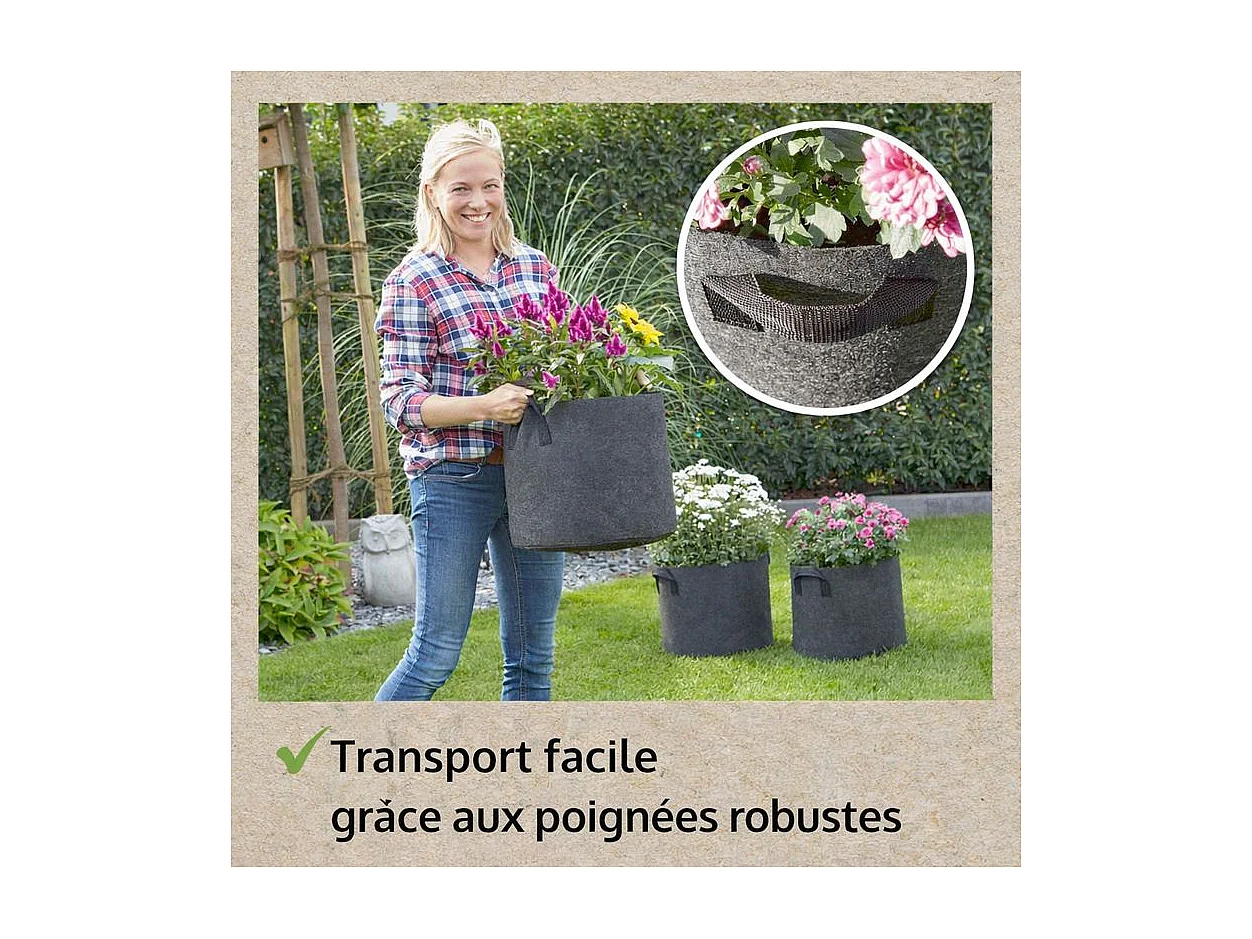 Sac de plantations lot de 6 en tissu non tissé Sac à plantes 30L et 60L réutilisable