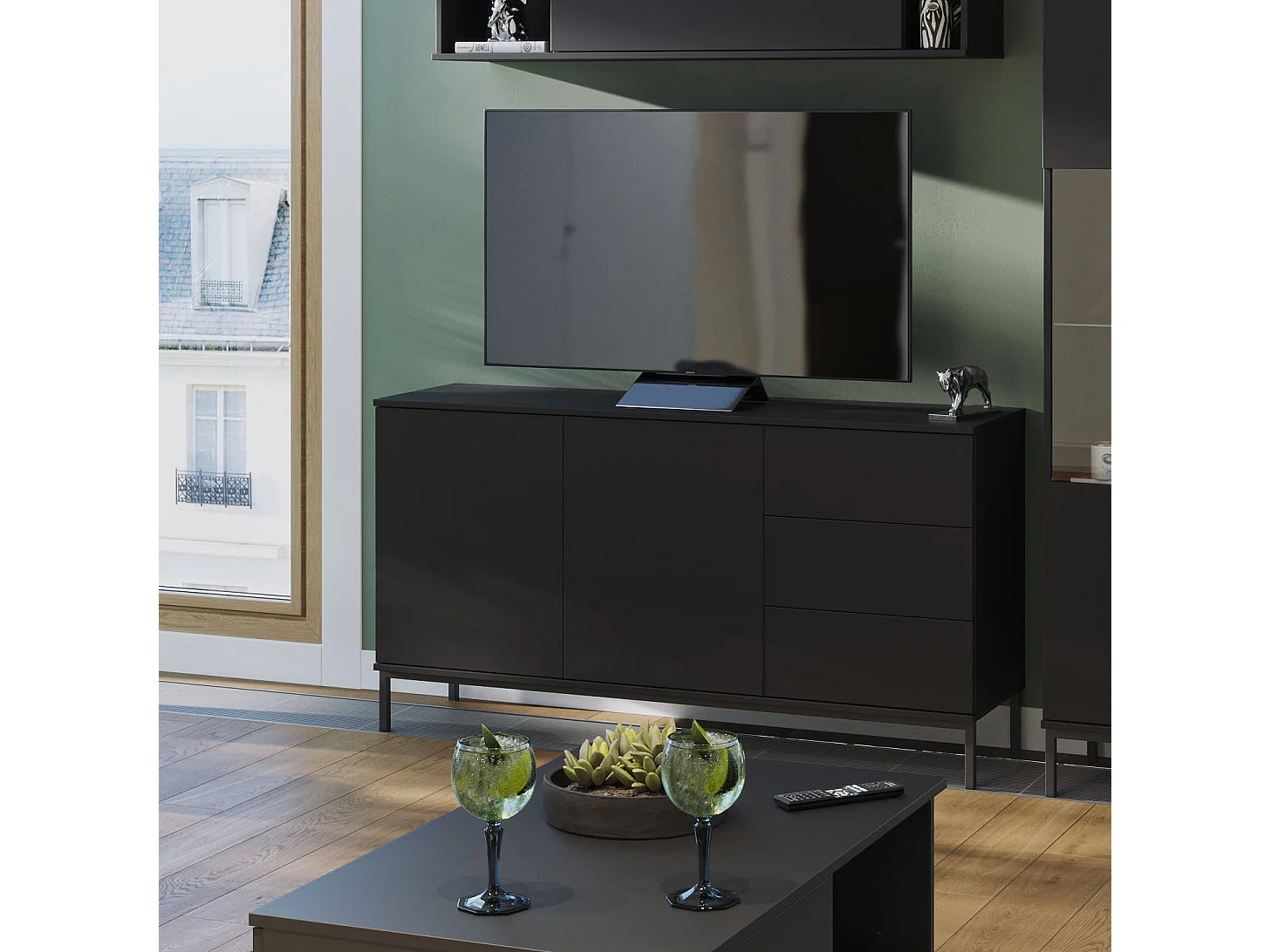 Dressoir 150 cm Dallas - Mat Zwart