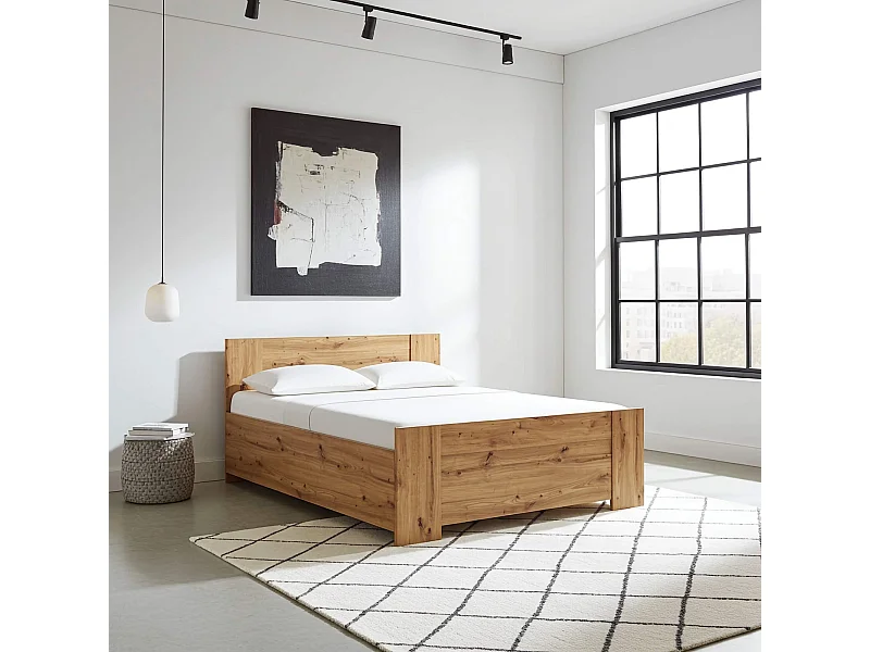 Stauraumbett Tamiza 160x200 - Artisan Eiche mit Taschenfederkern-Kokos-Matratze