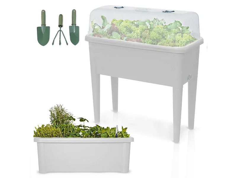 Carré potager sur pied plastique Blanc avec couvercle 76x 66x37cm Jardinière surélevée