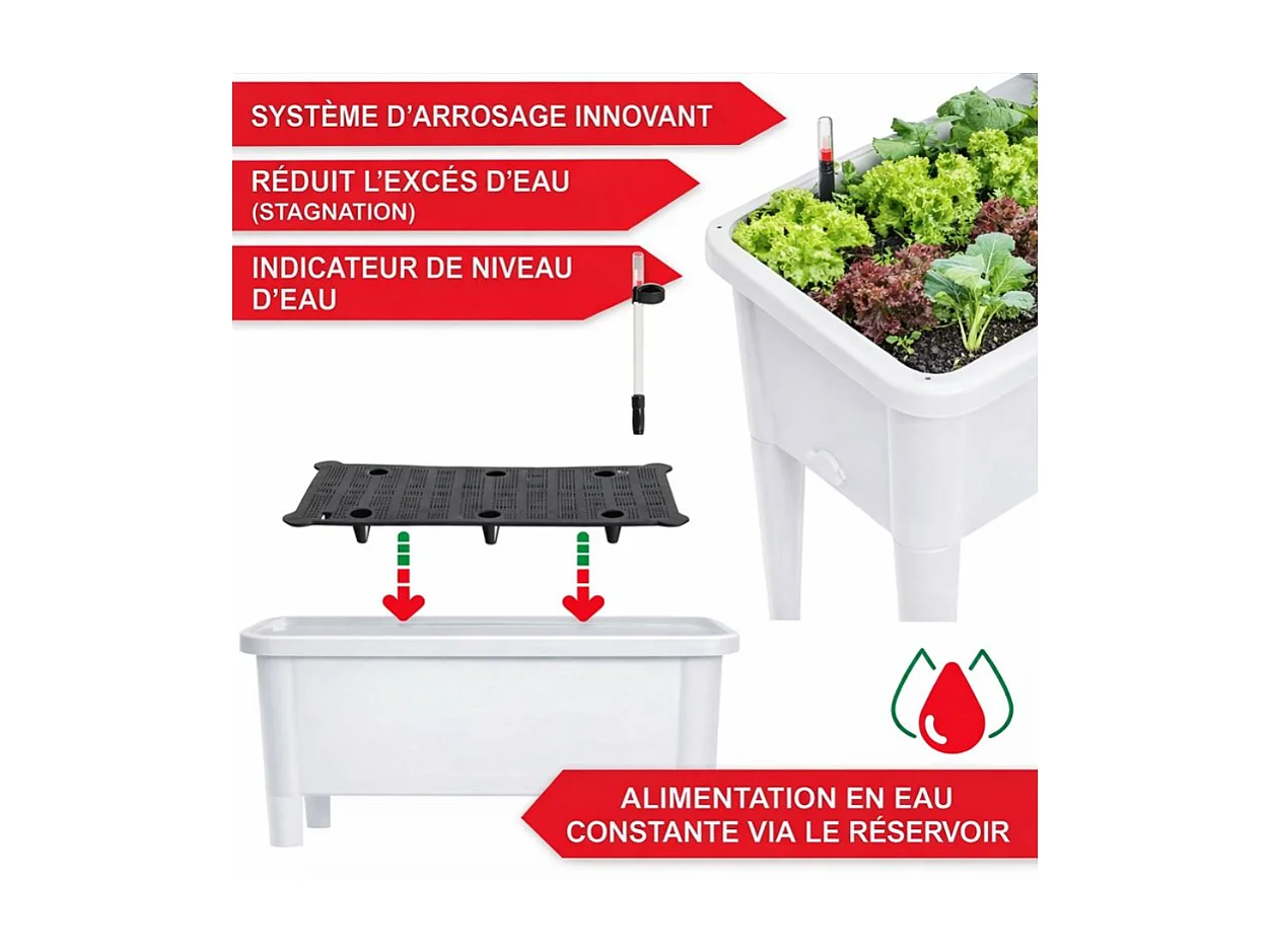 Carré potager sur pied plastique Blanc avec couvercle 76x 66x37cm Jardinière surélevée