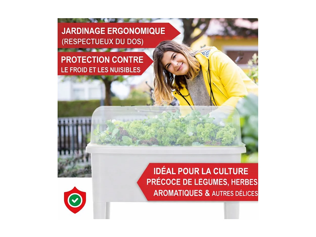 Carré potager sur pied plastique Blanc avec couvercle 76x 66x37cm Jardinière surélevée