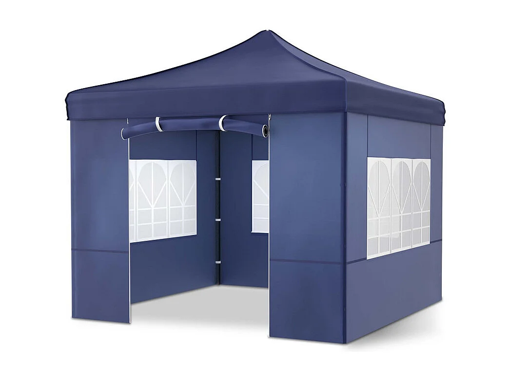 Pavillon 3x3m Tonnelle de jardin pliable Bleu avec fenêtres Sac de rangement inclus