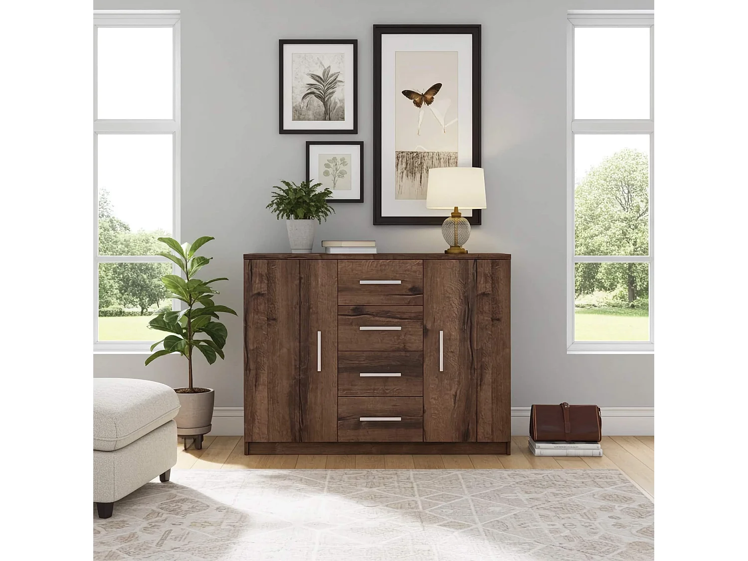 Kommode Tamiza 120 cm - Monastery Eiche (2 Türen, 4 Schubladen)