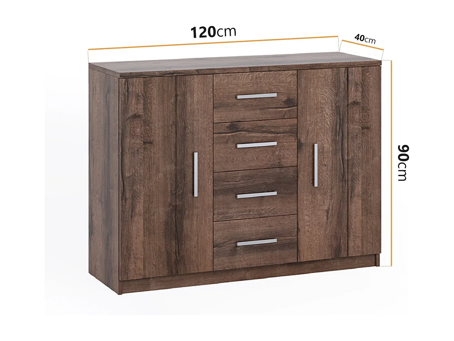 Kommode Tamiza 120 cm - Monastery Eiche (2 Türen, 4 Schubladen)