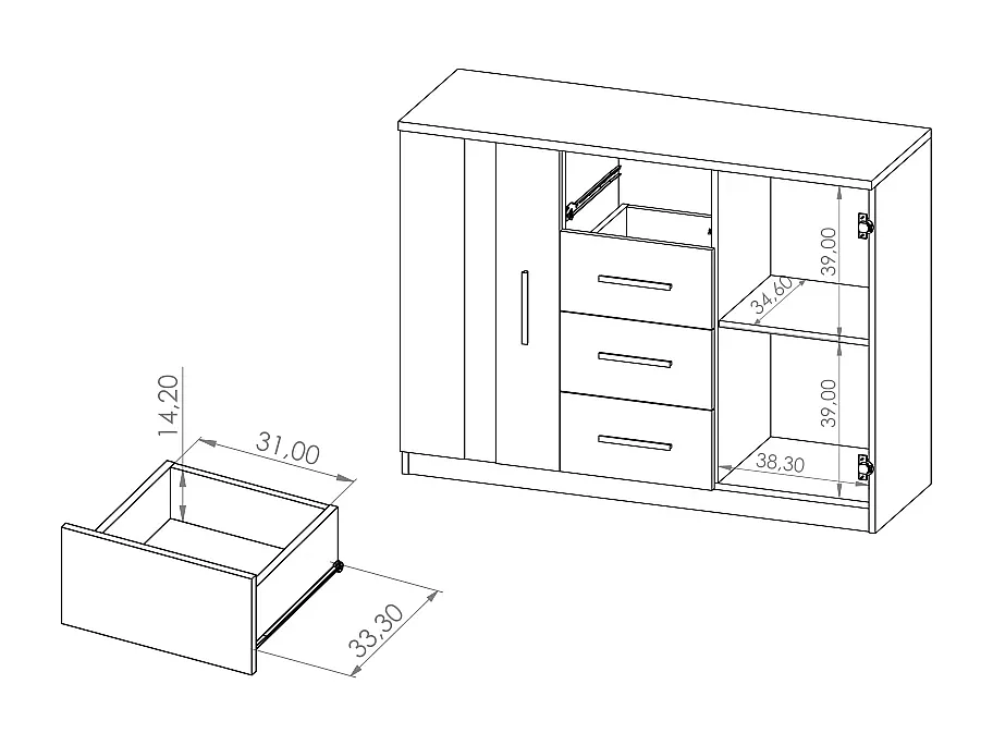 Kommode Tamiza 120 cm - Monastery Eiche (2 Türen, 4 Schubladen)