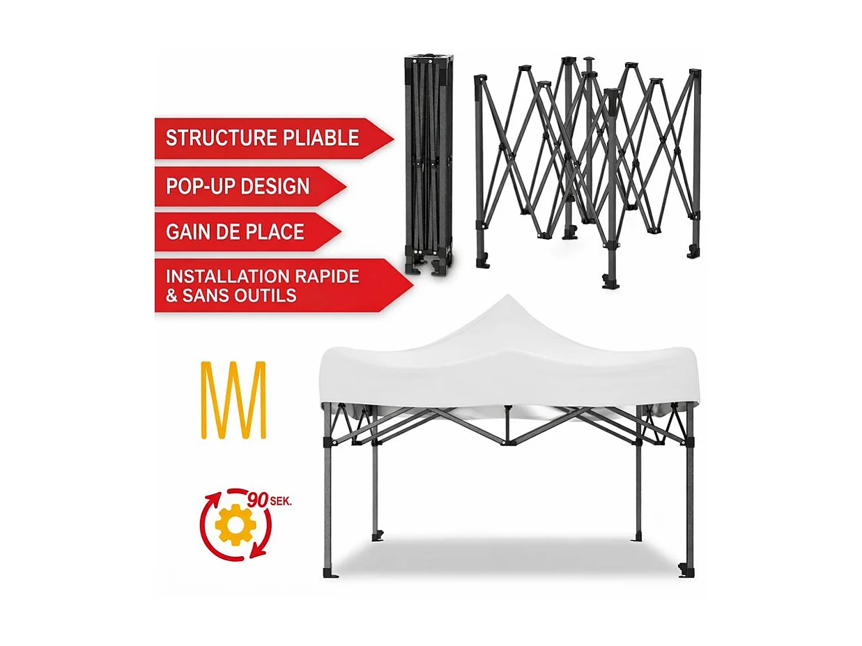 Pavillon 3x3m Tonnelle de jardin pliable Gris avec fenêtres Sac de rangement inclus