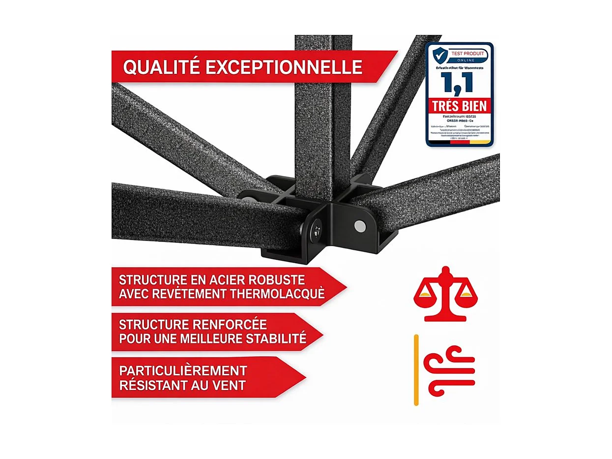 Pavillon 3x3m Tonnelle de jardin pliable Blanc avec fenêtres Sac de rangement inclus