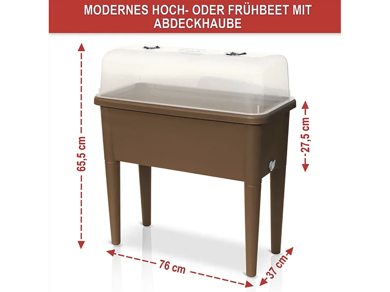 Carré potager sur pied plastique Marron avec couvercle 76x 66x37cm Jardinière surélevée