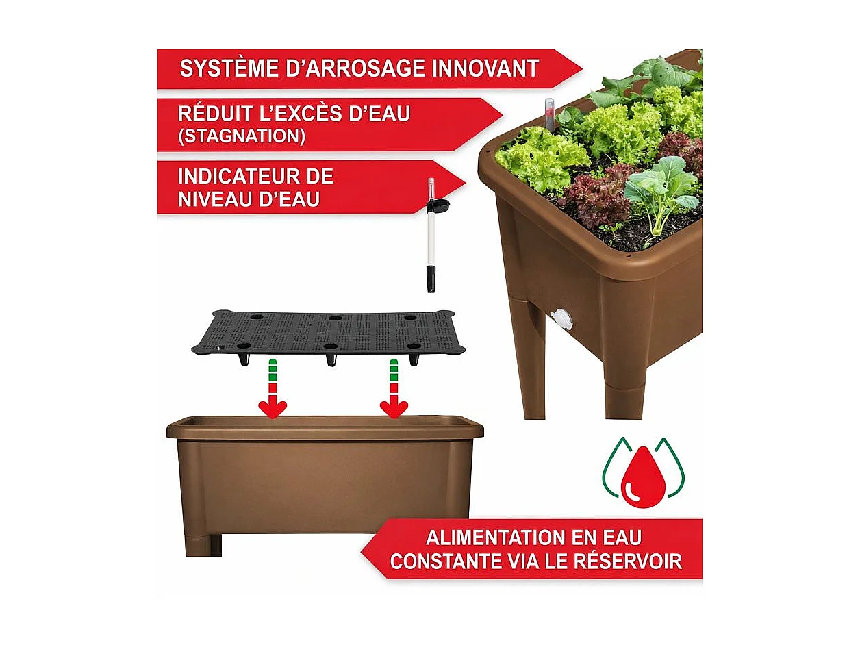 Carré potager sur pied plastique Marron avec couvercle 76x 66x37cm Jardinière surélevée