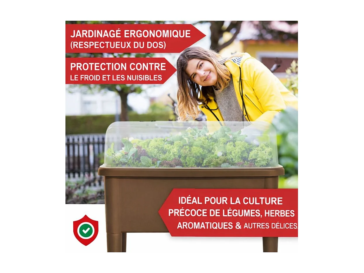 Carré potager sur pied plastique Marron avec couvercle 76x 66x37cm Jardinière surélevée