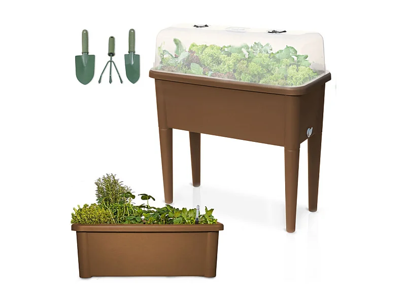Carré potager sur pied plastique Marron avec couvercle 76x 66x37cm Jardinière surélevée