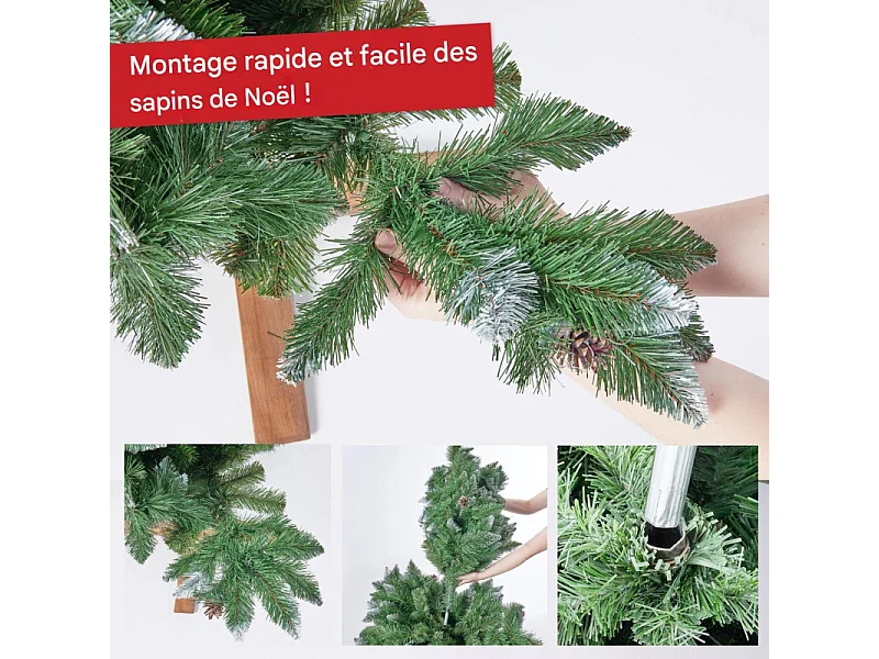 Sapin de Noël artificiel 220cm Arbre de Noël neige décorative Pommes de pin Support inclus