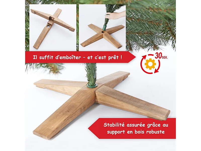 Sapin de Noël artificiel 220cm Arbre de Noël neige décorative Pommes de pin Support inclus