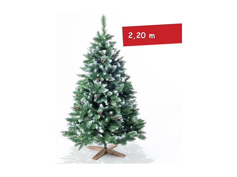 Sapin de Noël artificiel 220cm Arbre de Noël neige décorative Pommes de pin Support inclus