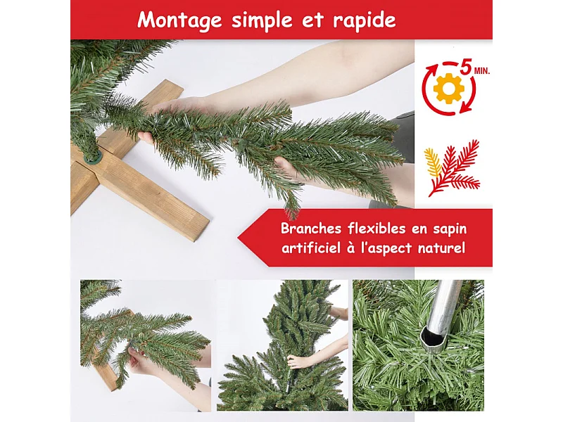 Sapin de Noël artificiel 220cm Arbre de Noël Support et sac de rangement  inclus