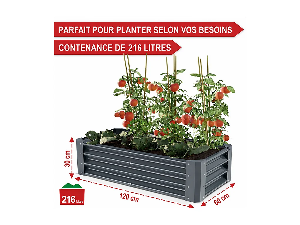 Carré Potager de Jardin surélevé en acier Antracite 30x60x120cm S pour balcon ou jardin