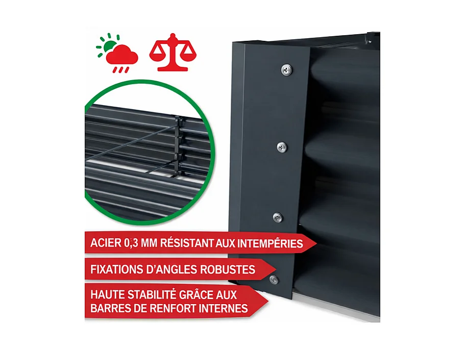 Carré Potager de Jardin surélevé en acier Antracite 30x60x120cm S pour balcon ou jardin