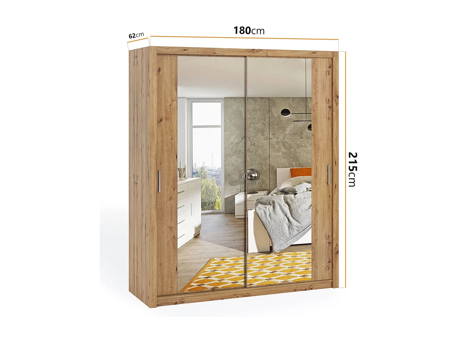 Armoire coulissante avec miroir Tamiza 180 cm - Chêne Artisan