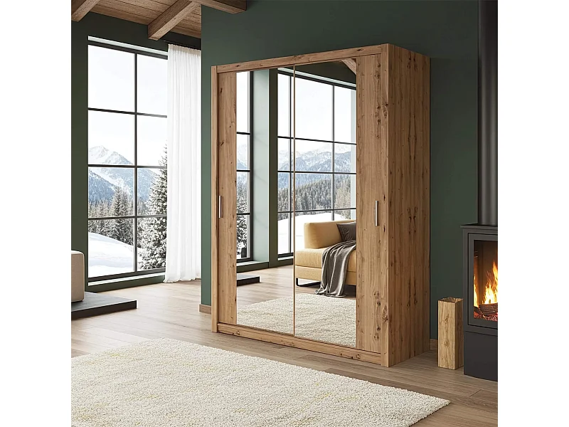 Armoire coulissante avec miroir Tamiza 180 cm - Chêne Artisan