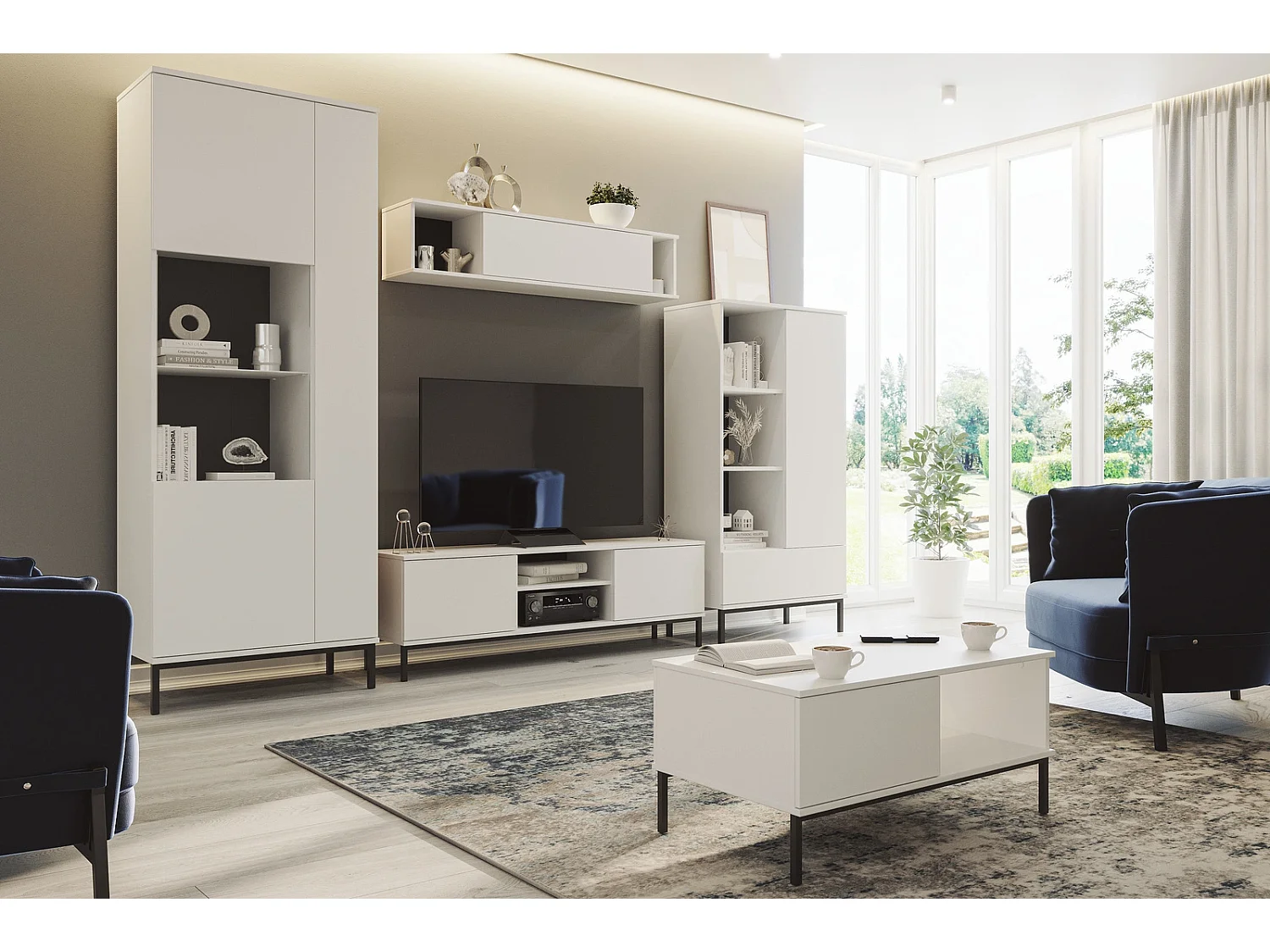 Großes Wohnwand Set Dallas II - Matt Weiß (5-teilig)