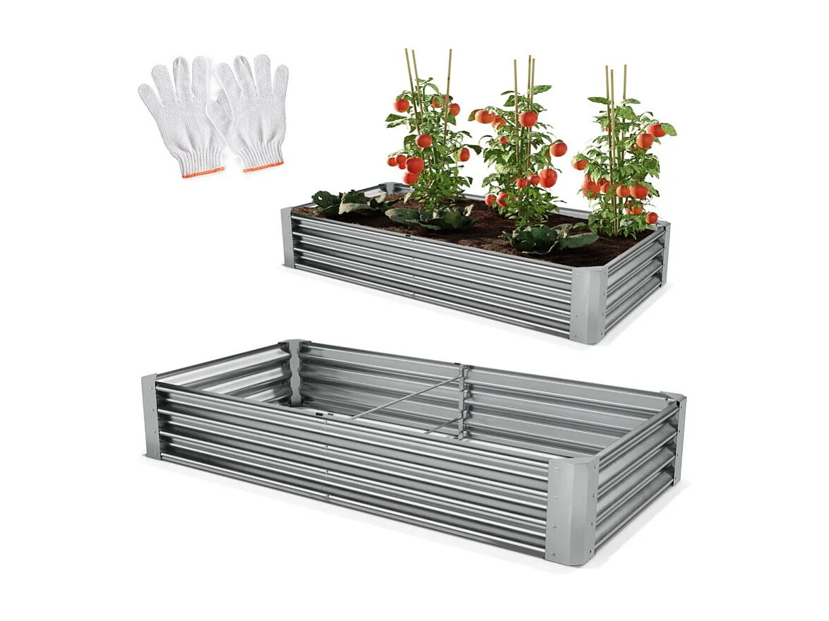 Carré Potager de Jardin surélevé en acier argenté 30x90x180cm M pour balcon ou jardin