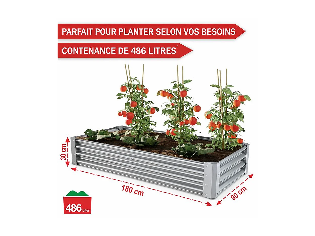 Carré Potager de Jardin surélevé en acier argenté 30x90x180cm M pour balcon ou jardin