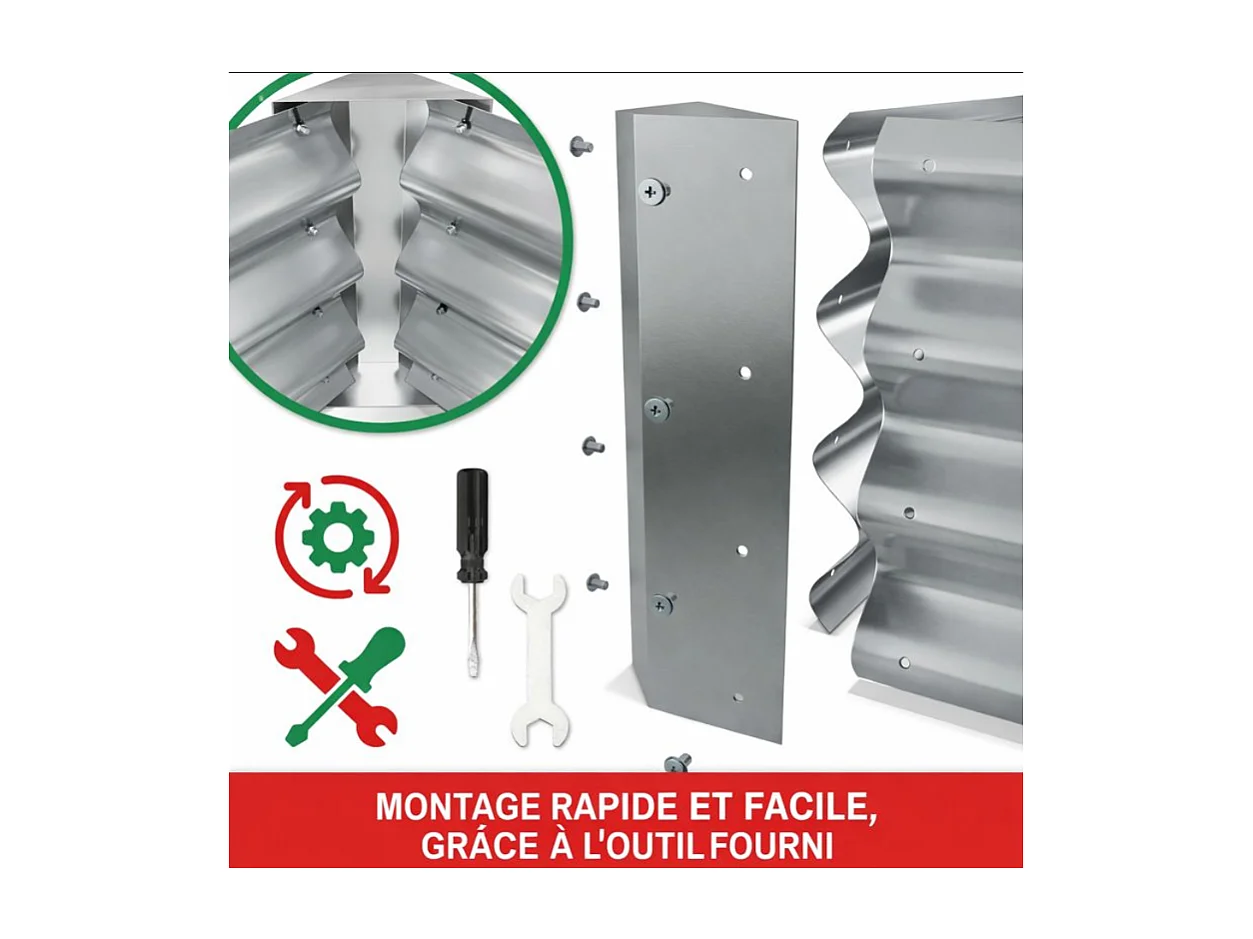 Carré Potager de Jardin surélevé en acier argenté 30x90x180cm M pour balcon ou jardin