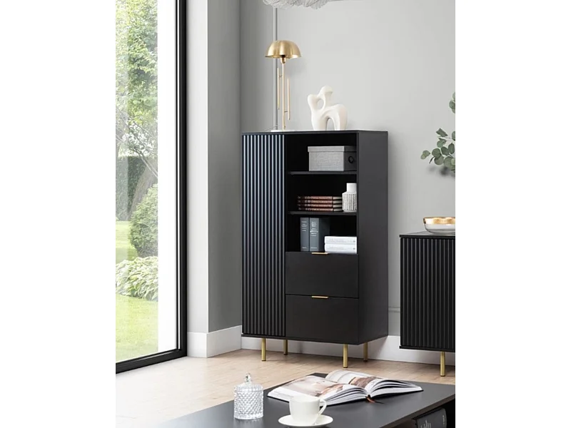 Bibliothèque basse 80 cm Nubia - Noir et Or