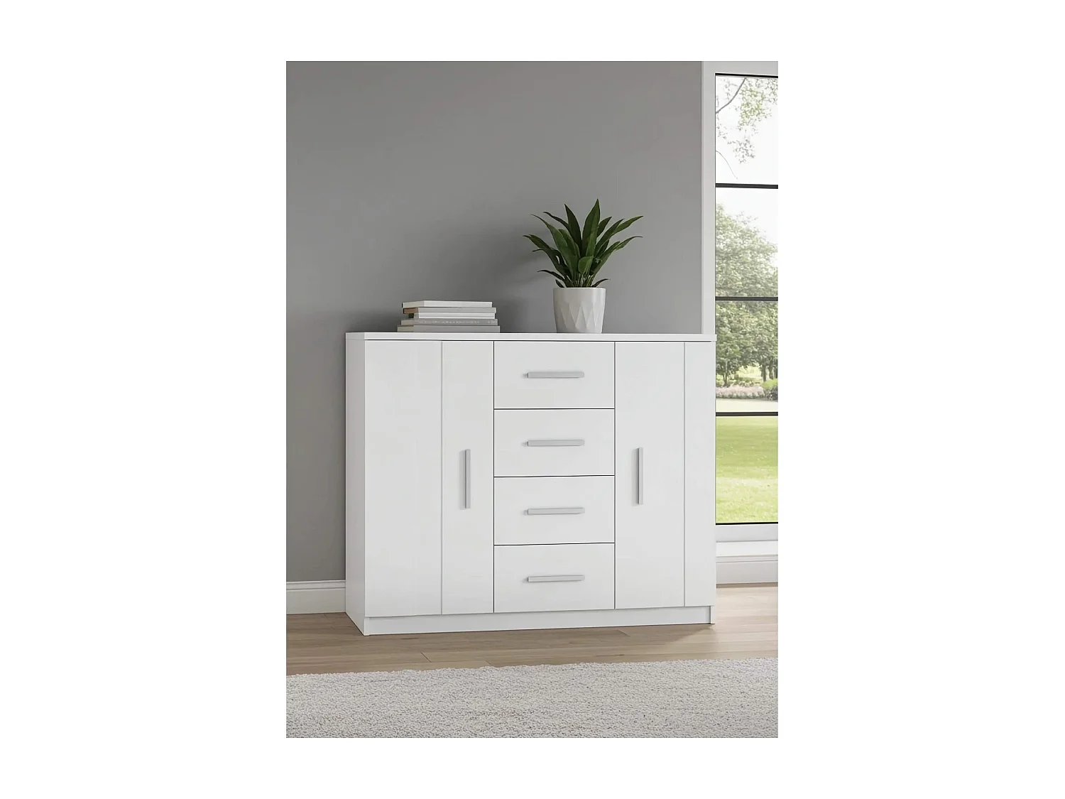 Kommode Tamiza 120 cm - Weiß (2 Türen, 4 Schubladen)