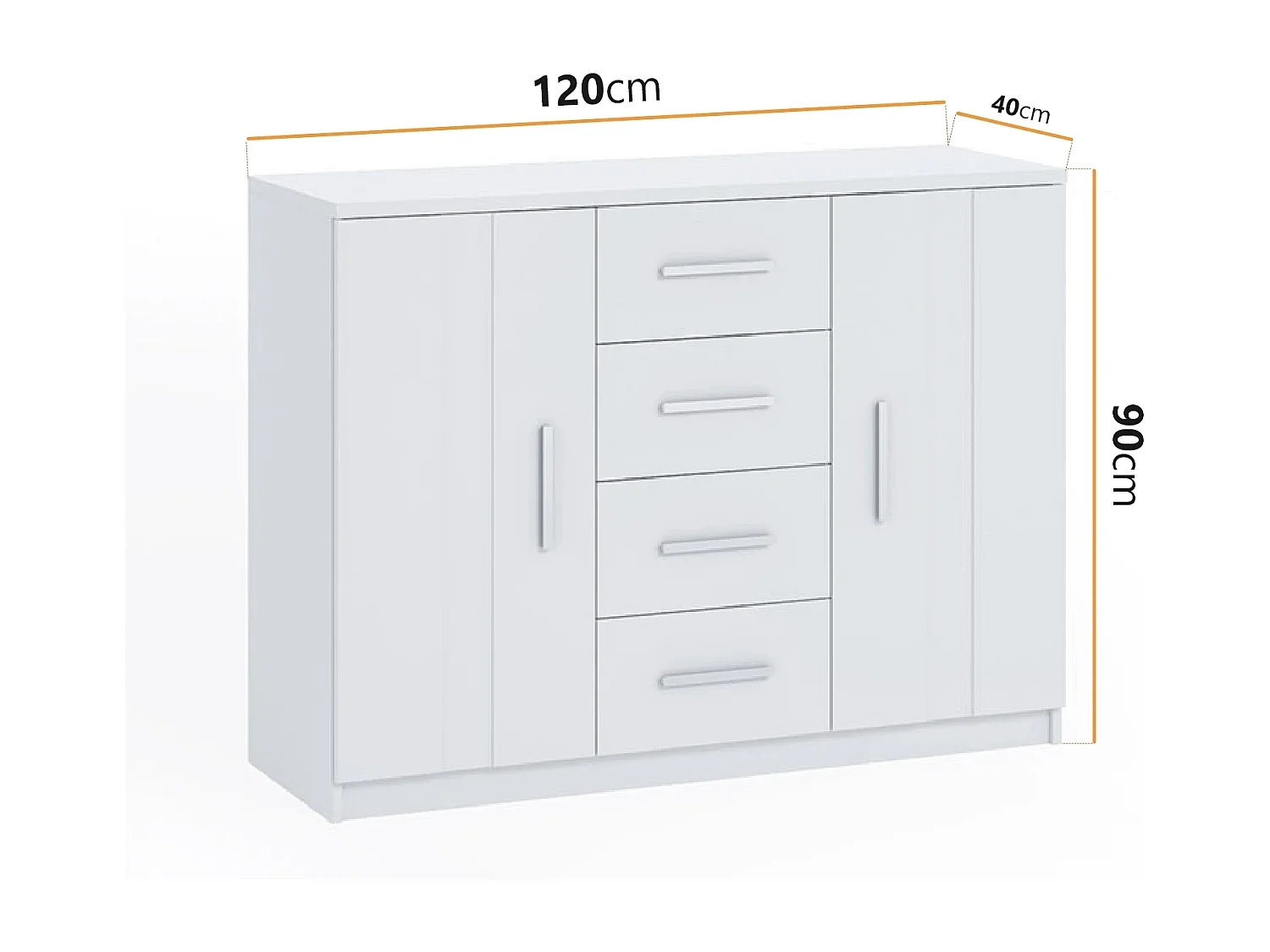 Kommode Tamiza 120 cm - Weiß (2 Türen, 4 Schubladen)