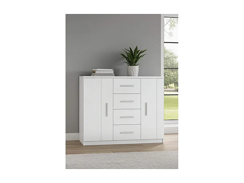 Kommode Tamiza 120 cm - Weiß (2 Türen, 4 Schubladen)