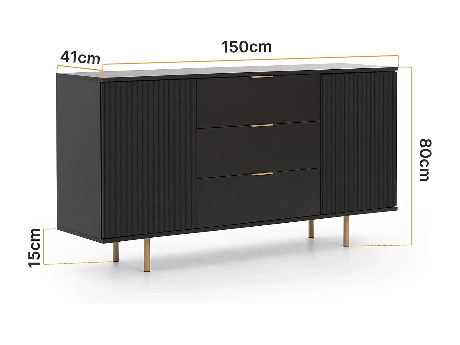Dressoir 150 cm Nubia - Zwart en Goud