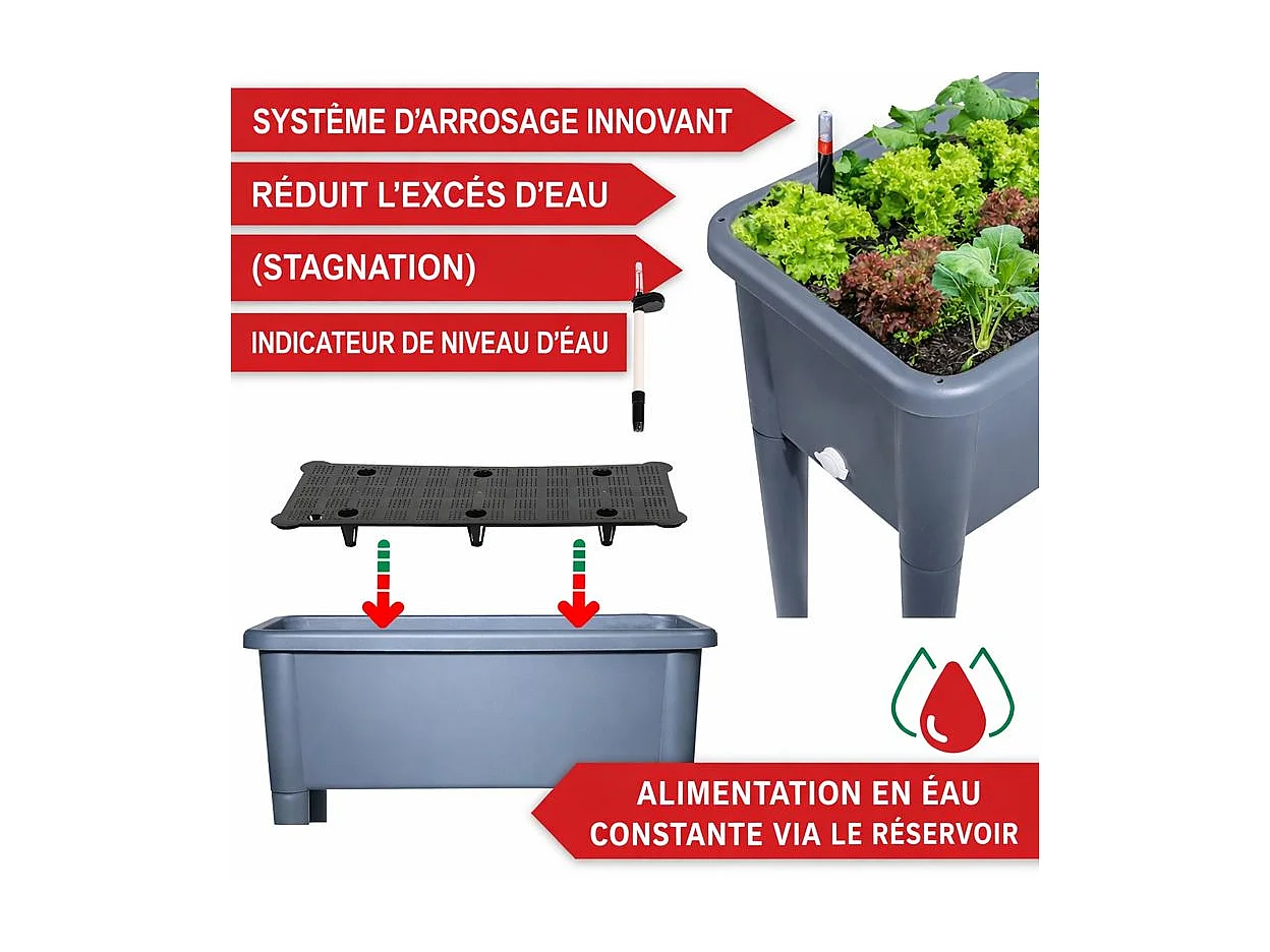 Carré potager sur pied plastique Gris avec couvercle 76x 66x37cm Jardinière surélevée