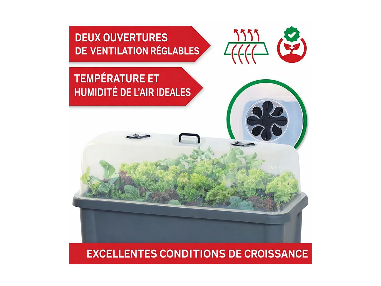 Carré potager sur pied plastique Gris avec couvercle 76x 66x37cm Jardinière surélevée