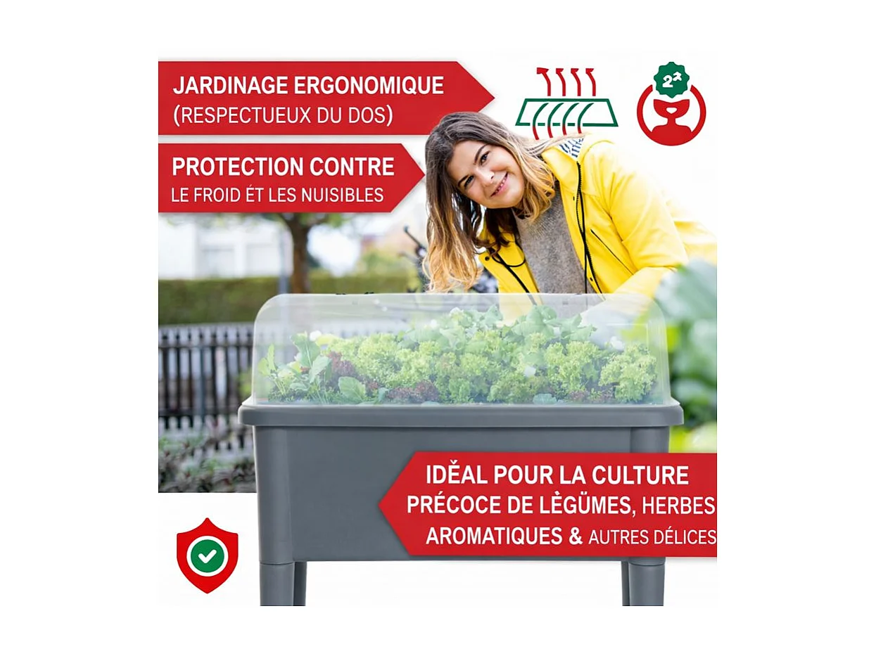 Carré potager sur pied plastique Gris avec couvercle 76x 66x37cm Jardinière surélevée