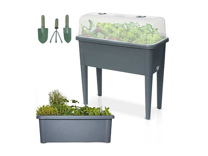 Carré potager sur pied plastique Gris avec couvercle 76x 66x37cm Jardinière surélevée