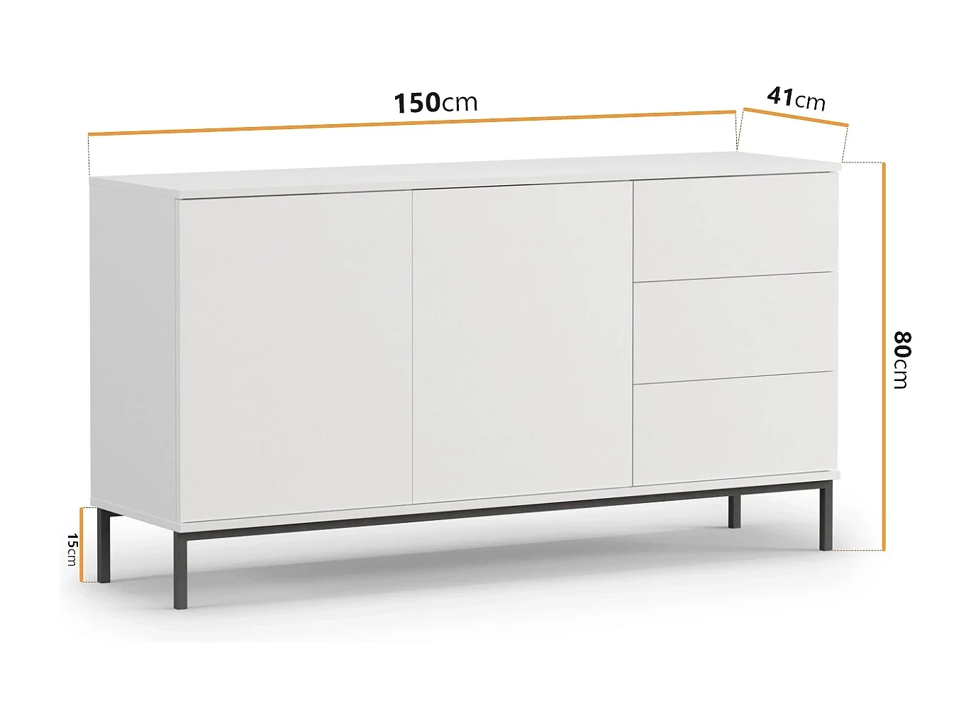 Ensemble salon Dallas III - Blanc Mat (Vitrine, Commode, Étagère murale)
