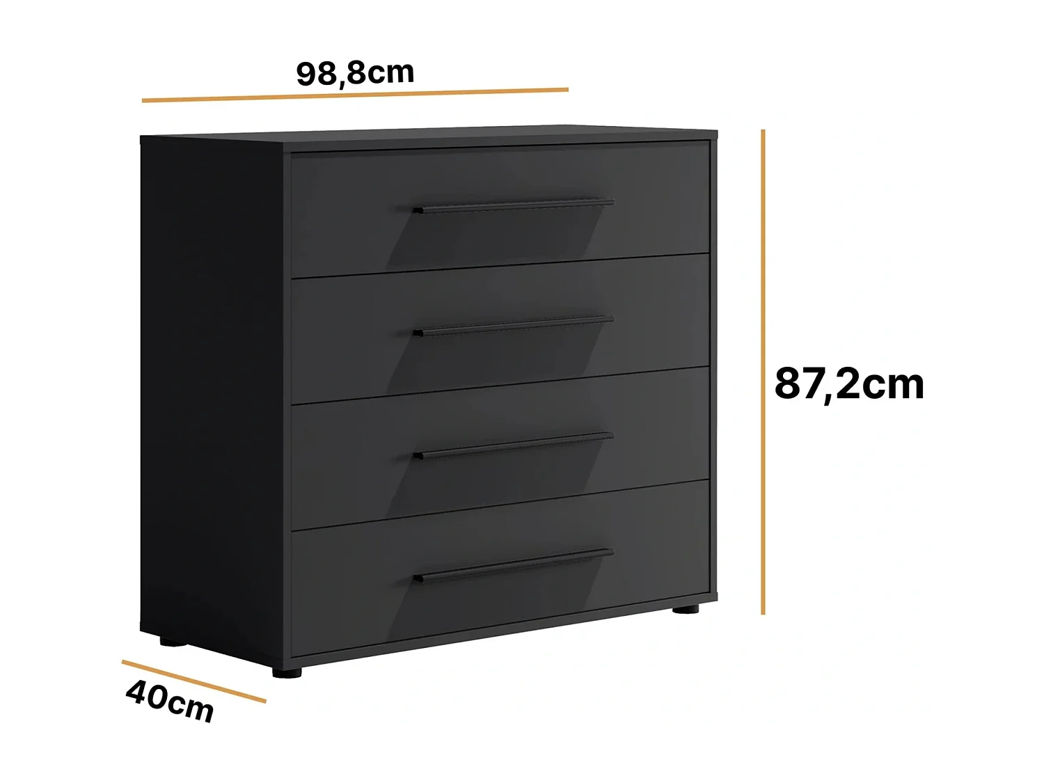 Ladekast Modena 4 lades - Mat Zwart