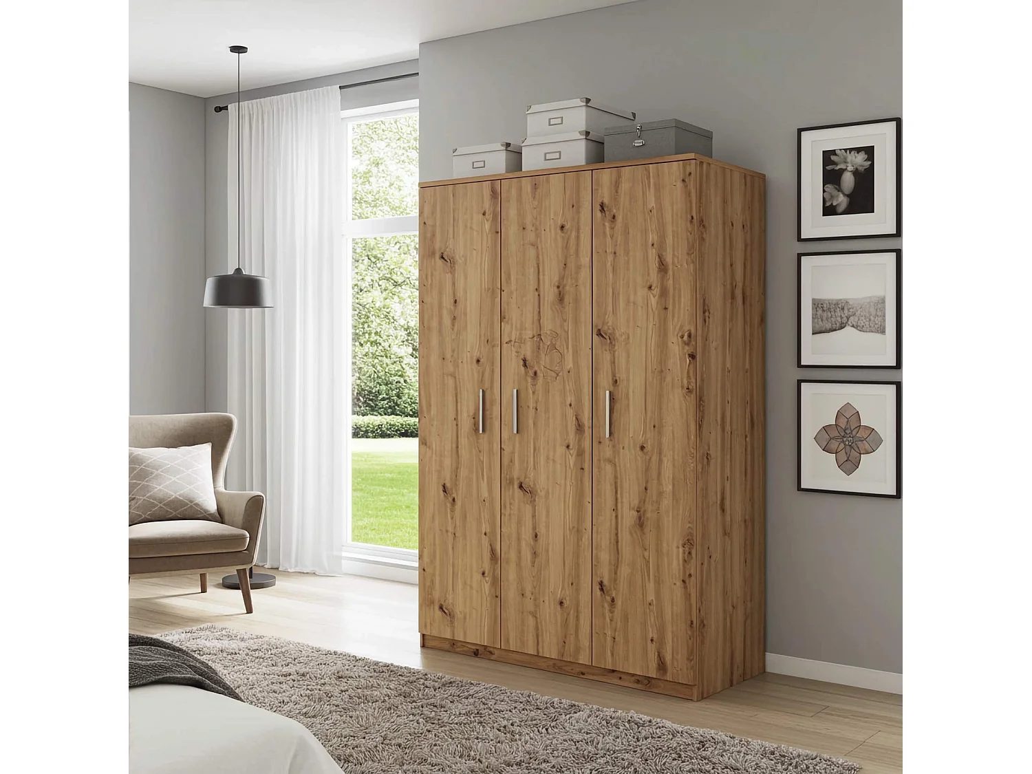 Armoire 3 portes Tamiza 135 cm - Chêne Artisan (Penderie et étagères)