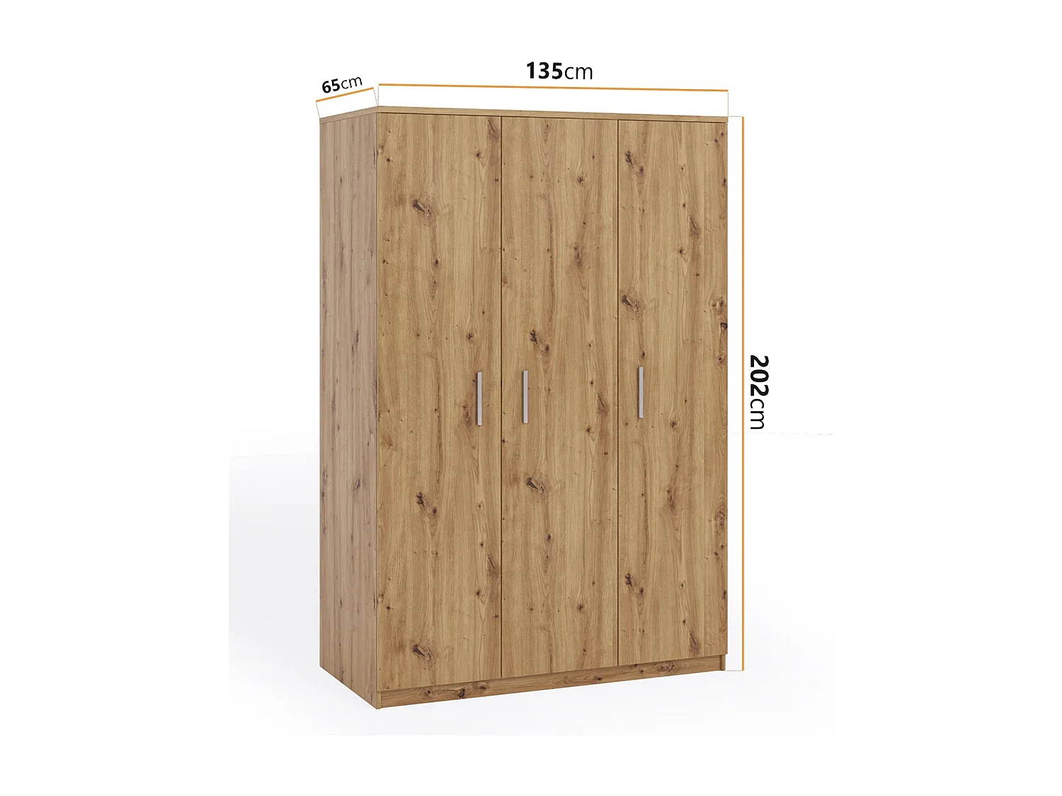 Armoire 3 portes Tamiza 135 cm - Chêne Artisan (Penderie et étagères)