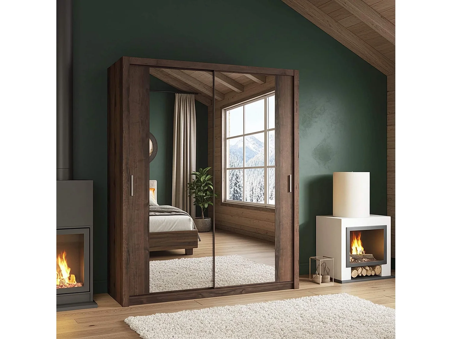 Armoire coulissante avec miroir Tamiza 180 cm - Chêne Monastery