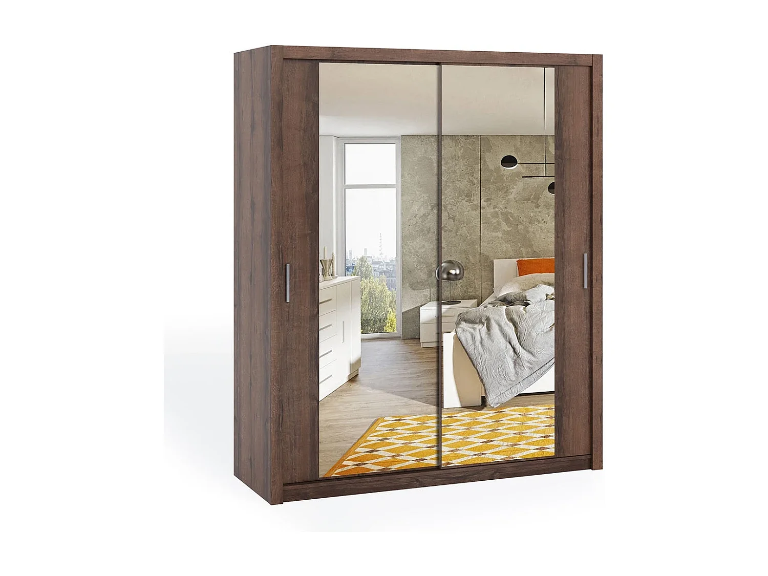 Armoire coulissante avec miroir Tamiza 180 cm - Chêne Monastery