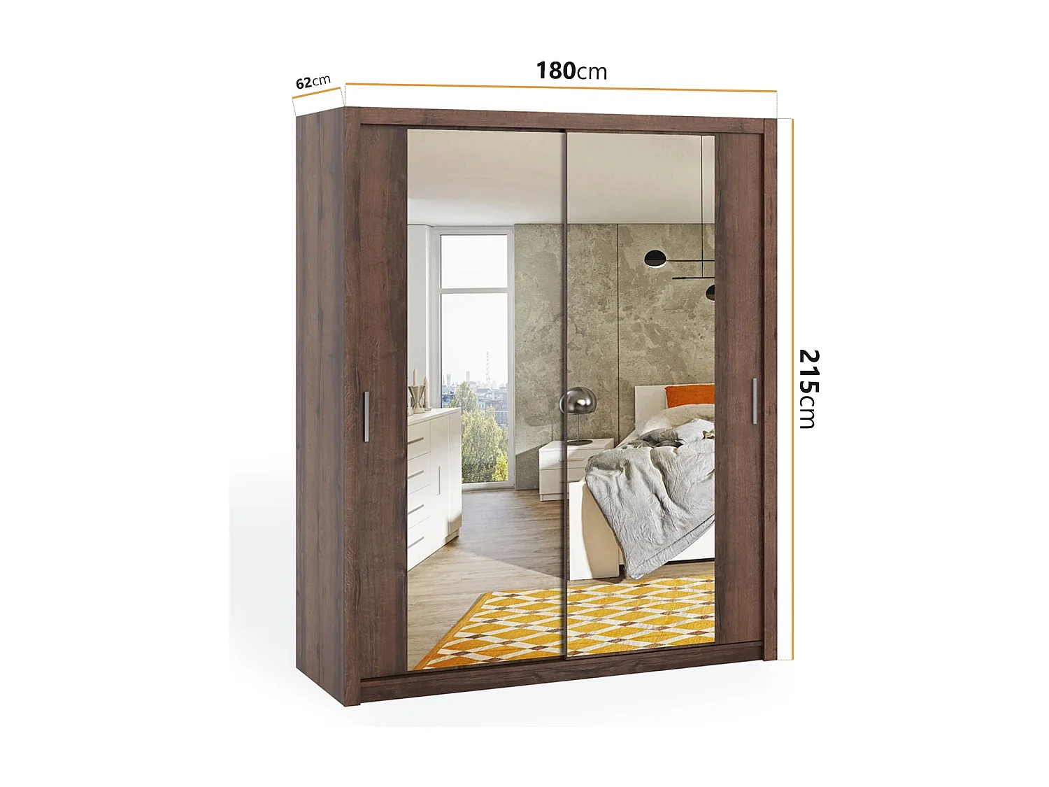 Armoire coulissante avec miroir Tamiza 180 cm - Chêne Monastery