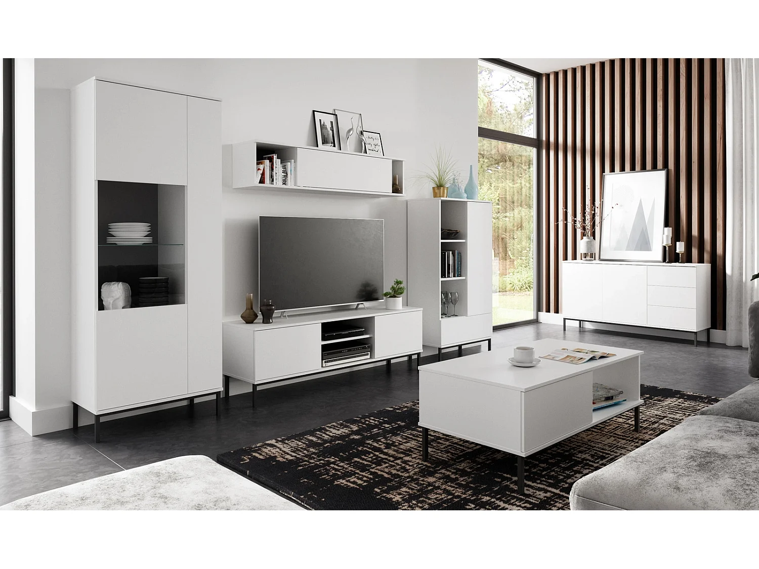 Großes Wohnwand Komplettset Dallas I - Matt Weiß (6-teilig)