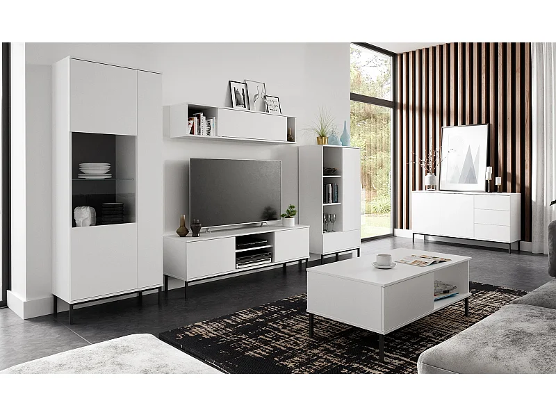 Großes Wohnwand Komplettset Dallas I - Matt Weiß (6-teilig)