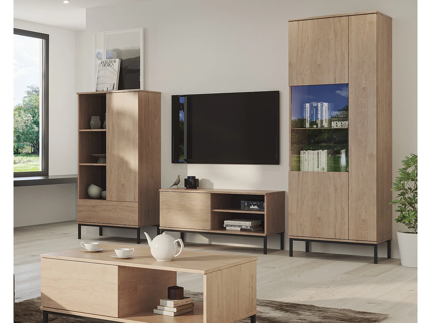 Wohnwand Set Dallas IV - Hickory Natur