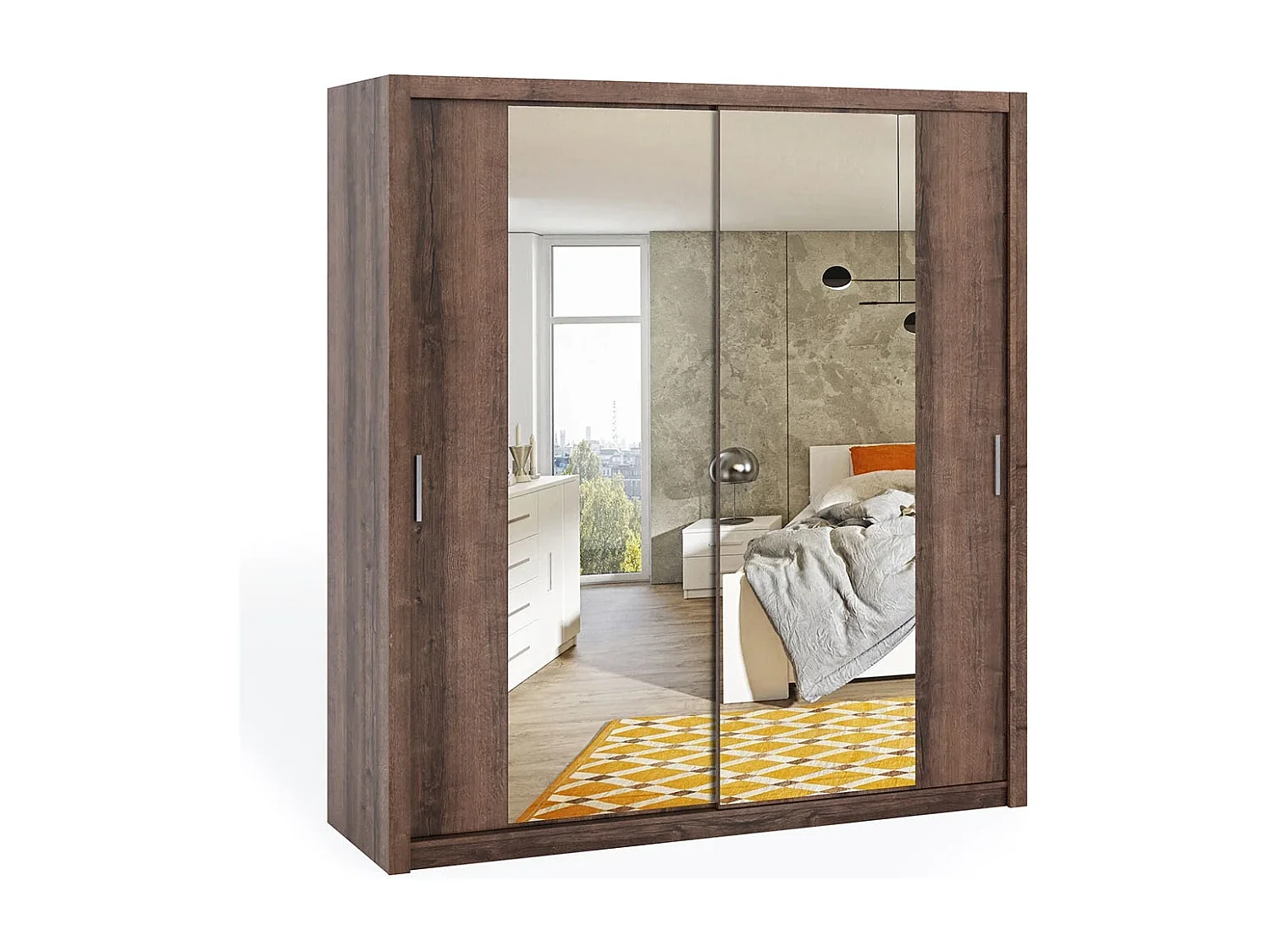 Schuifdeurkast met spiegel Tamiza 200 cm - Monastery Eiken