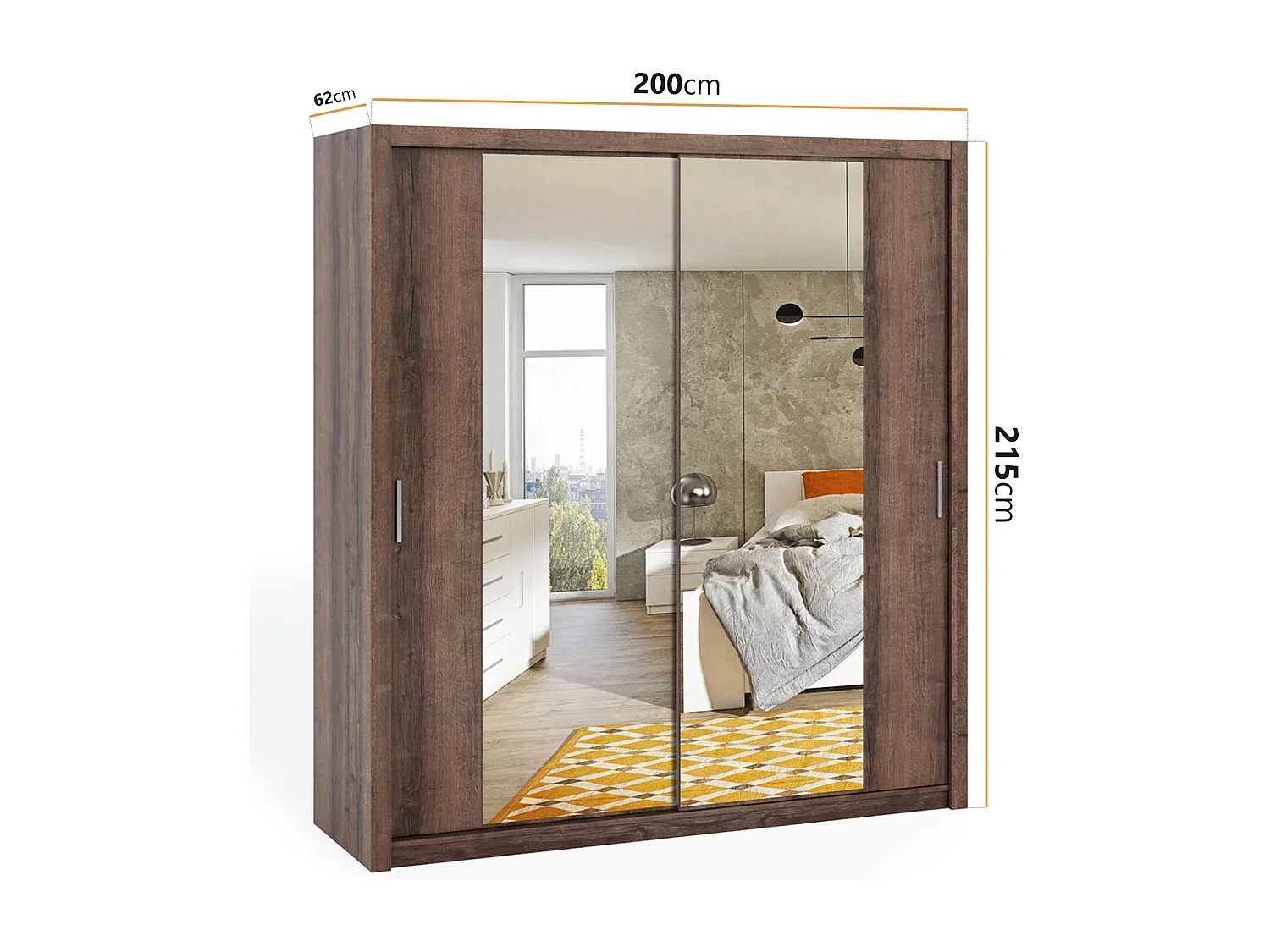 Schuifdeurkast met spiegel Tamiza 200 cm - Monastery Eiken