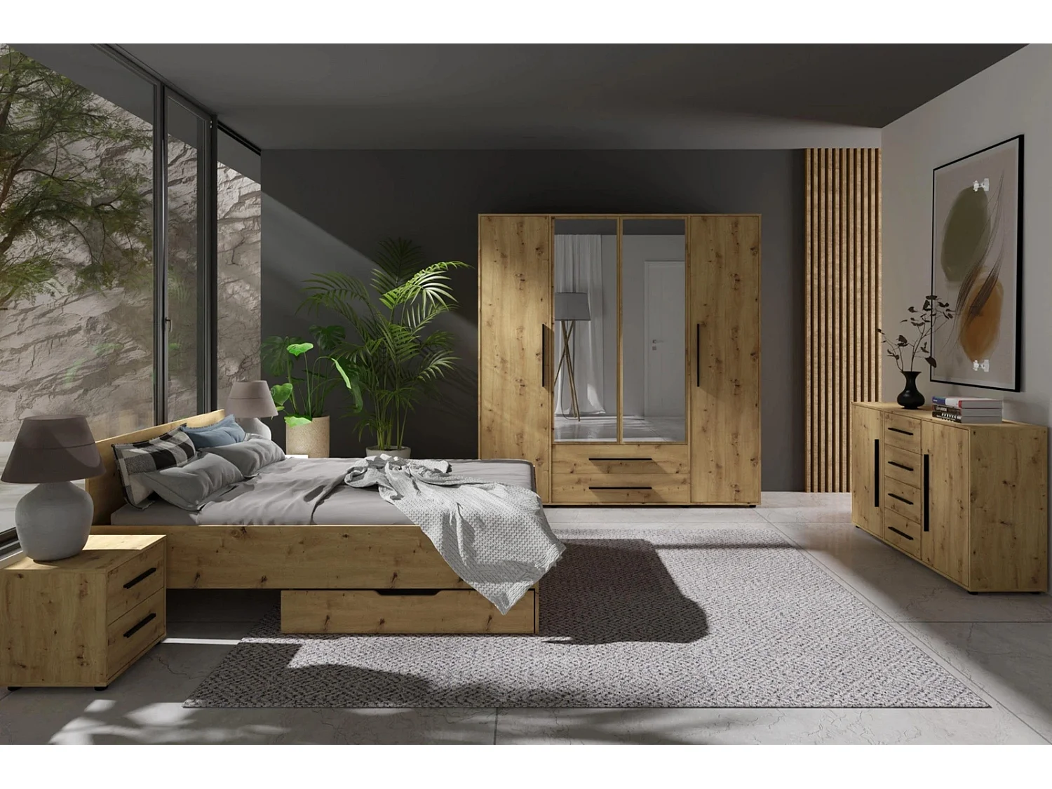 Tweepersoonsbed Modena 160x200 cm - Artisan Eiken (Incl. Flex lattenbodem)